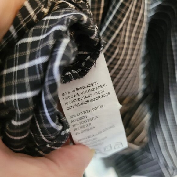 Van Heusen Mens Shirt 4XL Long Sleeve Black White Plaid Pocket PLA86XE - Picture 10 of 10